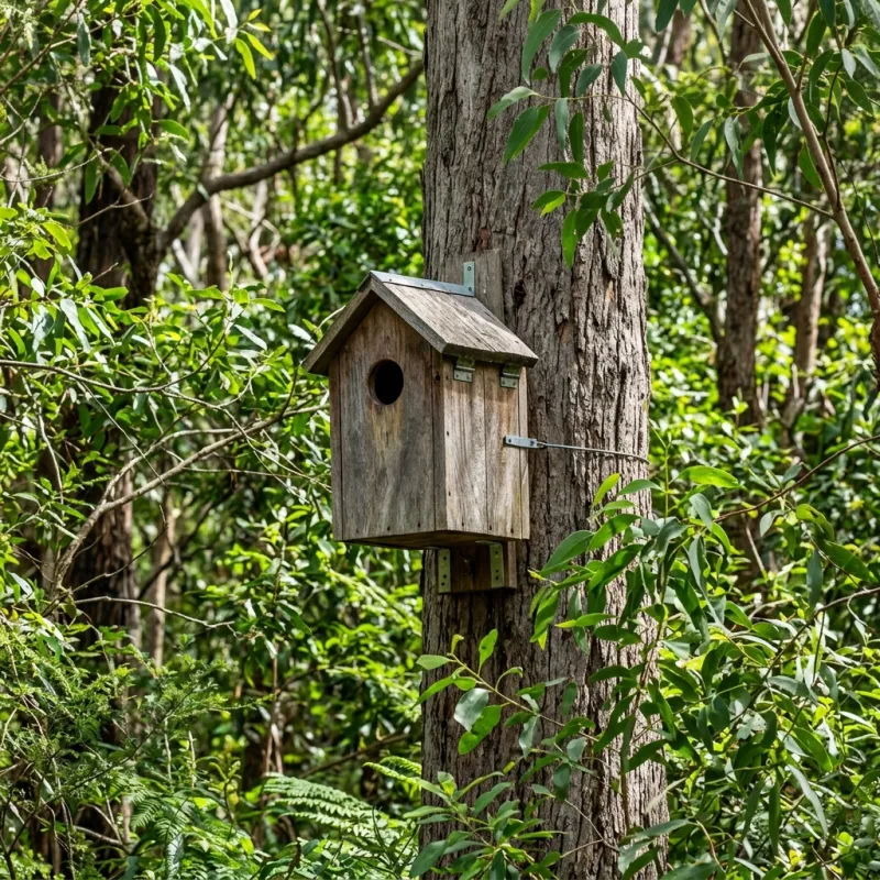 Animal nesting box installed as a humane alternative to a Caulfield roof cavity