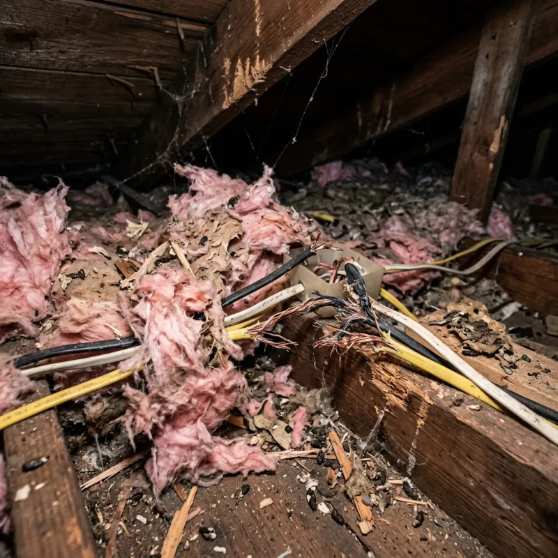 Contaminated ceiling insulation being assessed in a Caulfield roof space
