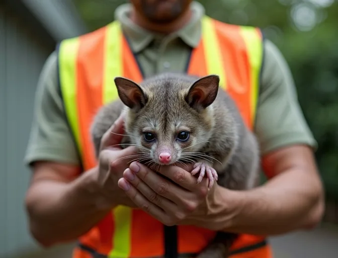 Animal handler safely recovering a deceased possum in Caulfield