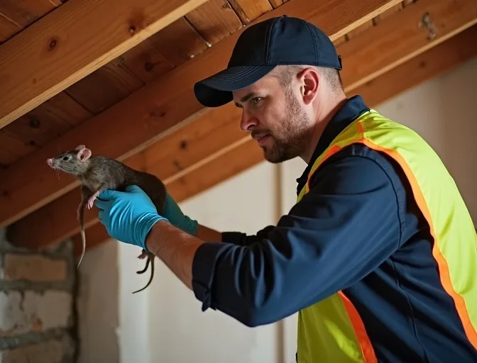 Technician inspecting a roof cavity for a dead rat in Caulfield